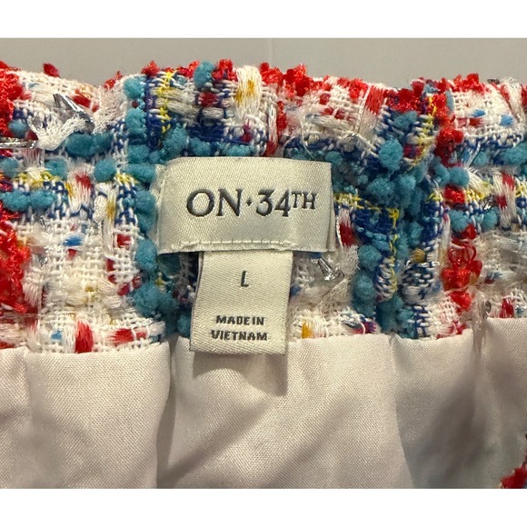 ON 34th Multicolor Tweed Mini Skirt Size L Silver Thread Shiny Shimmer Stretchy - Picture 8 of 10